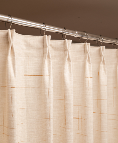 Korean pinch pleat header detail on linen-look curtain